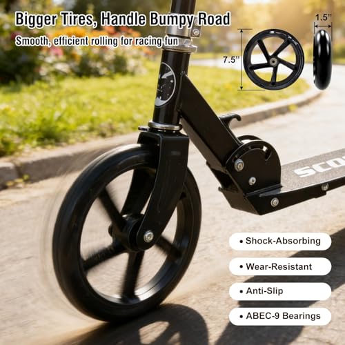DEROFIT Folding Kick Scooter for Kids & Adults Black - Adjustable Height, 250 Lbs Capacity