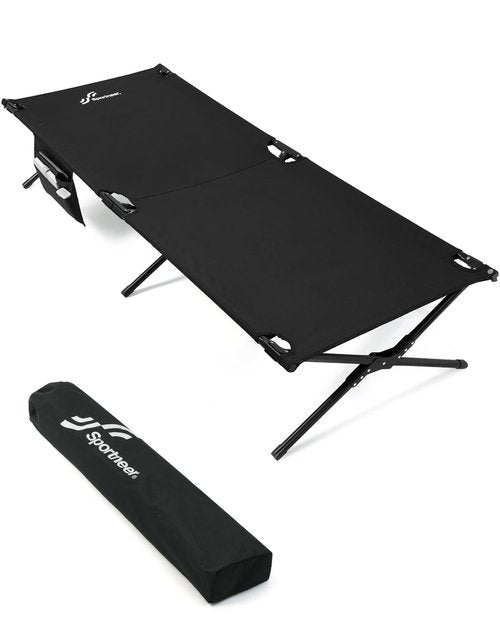 Sportneer Camping Cot: 78.3"x28.7"x14.6" Comfort Cot Bed for Camping Traveling Guest Bed, Sleeping Cots for Adults with Side Pockets & Storage Bag - Ease of Assembly, Support 330 Lbs