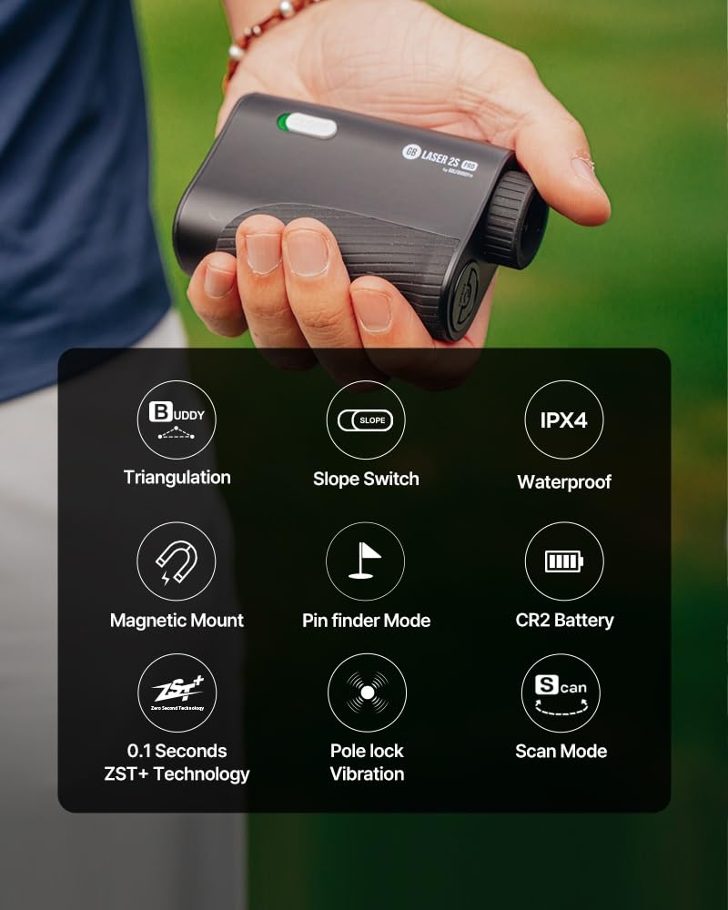 GOLFBUDDY 2S PRO Golf Range Finder with Slope, Measuring from The Cart, 1093 Yard Laser Rangefinder, Magnetic Mount, Pin Finder with Flag Pole Locking Vibration, One Click Scan Mode, Water Proof