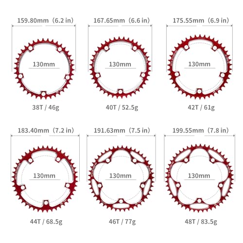 Red 42T Bicycle Chainring 130 BCD Narrow Wide Single Speed Road Bike Part