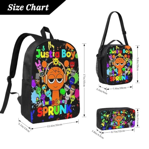 Snujynaep Black Game Backpack Set with Lunch Bag and Pencil Case for Travel & School