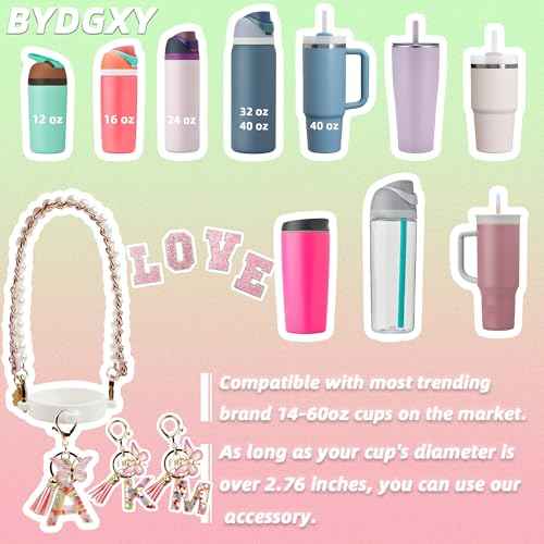 Letter Owala Accessories for Water Bottle 24oz 32oz 40oz, with Cute Initial Charm and Handle Strap, Compatible with Owala Free Sip, Coffee Tumbler, Owala Kids Bottle, Sway, Stanley Cup Accessories