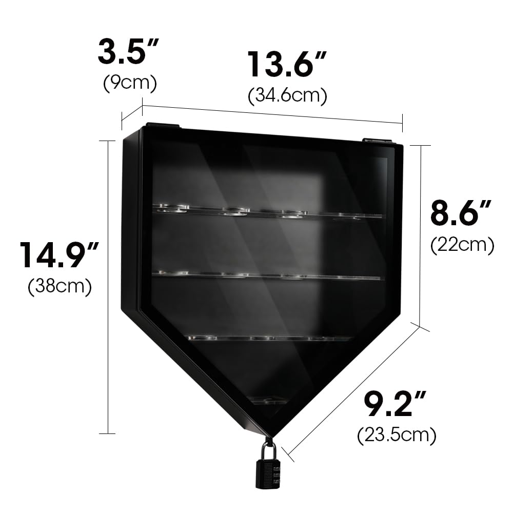 J JACKCUBE DESIGN Baseball Display Frame Case 12 Balls Holders with UV Protection Acrylic Door Wall Mount Shadow Box Cabinet Shelf for Home Run Autographed Collection Memorabilia Ball- MK955A