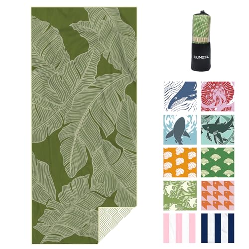 Eunzel Microfiber Beach Towel, Quick Dry Travel Towel Large Sand Free Towel for Beach, Camping, Swim Pool, Gym, Sports& Yoga 71"x32", Palm Green