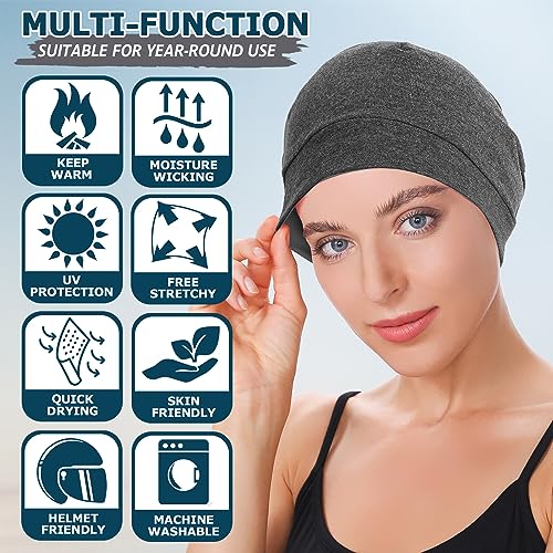 Headshion Cotton Skull Caps for Men Women,2-Pack Lightweight Beanie Sleep Hats Breathable Helmet Liner
