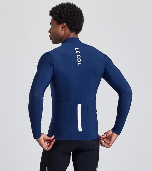 LE COL Men's Pro Aqua Zero Long Sleeve Jersey | Breathable Cycling Shirt | Rear Pockets, Water Resistant, Zip Closure (US, Alpha, Large, Regular, Regular, Navy)