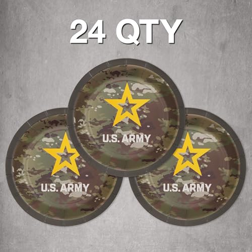 U.S. Army Dessert Plates 7 Inch - 24 Pack, Camouflage Military Party Dinnerware