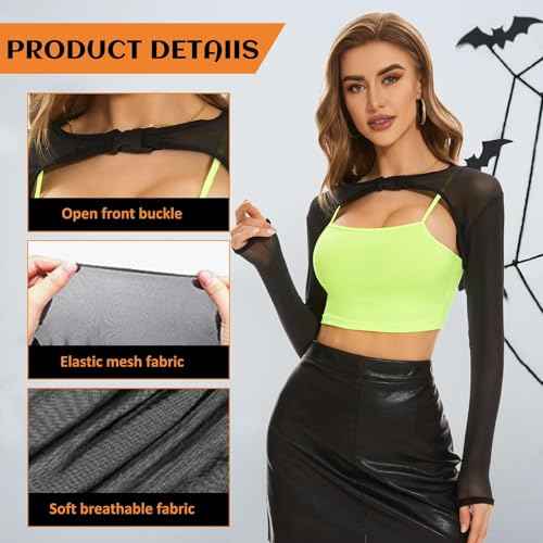 Zando Mesh Crop Tops for Women - Sexy Rave Outfits for Women Beloro Shurg See Through Top Sheer Long Sleeve Arm Cover Up
