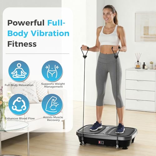 OLIXIS Vibration Plate Exercise Machine Black - Full Body Workout, 9 Auto Modes