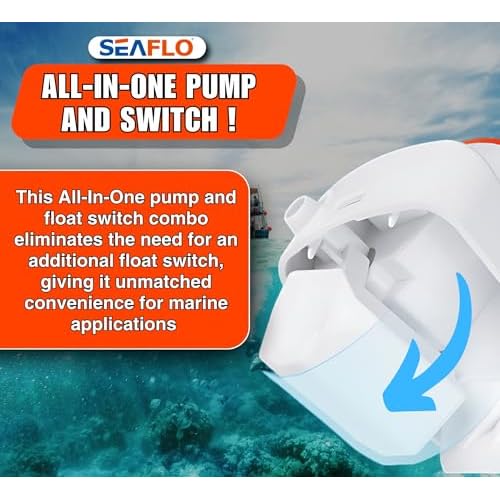 SEAFLO 06 Series Automatic Submersible Bilge Pump - 750GPH, 12V, 3/4" Outlet, 4-Year Warranty! All-in-One Pump and Float Switch, Snap-Off Strainer, Compact for Marine Boat Yacht, CE Rohs Certified