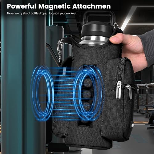 icolor Magnetic Gym Bag Water Bottle Holder with Phone Pockets & Shoulder Strap - Black