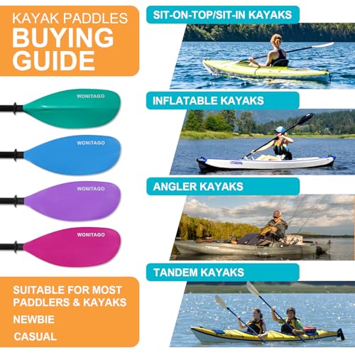 Purple Adjustable Lightweight Kayak Paddle 230-250cm - WONITAGO