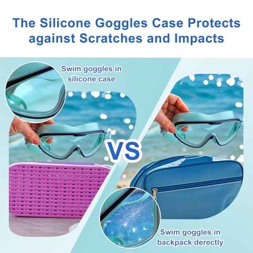 Swim Goggle Case For Swimming Goggles, Silicone Protective Cases with Drain Hole for Goggles,Swim Goggles Case with Lanyard