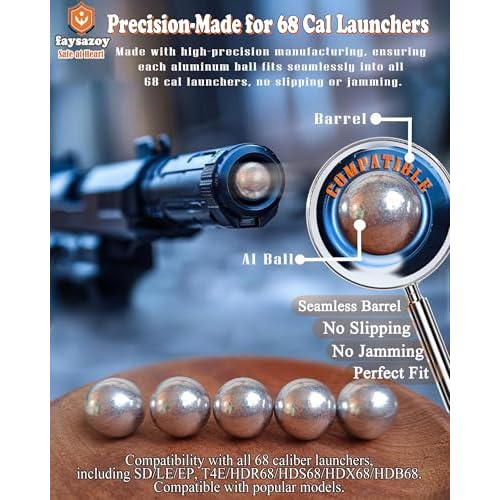 68 Caliber Self Defense Balls & Projectiles, 7.3g Hard Reusable 0.68 Cal Aluminum Balls Fit for Byrna LE/TCR Salt Supply S2/Pistelle X-68, Home Defense, Practice, Training