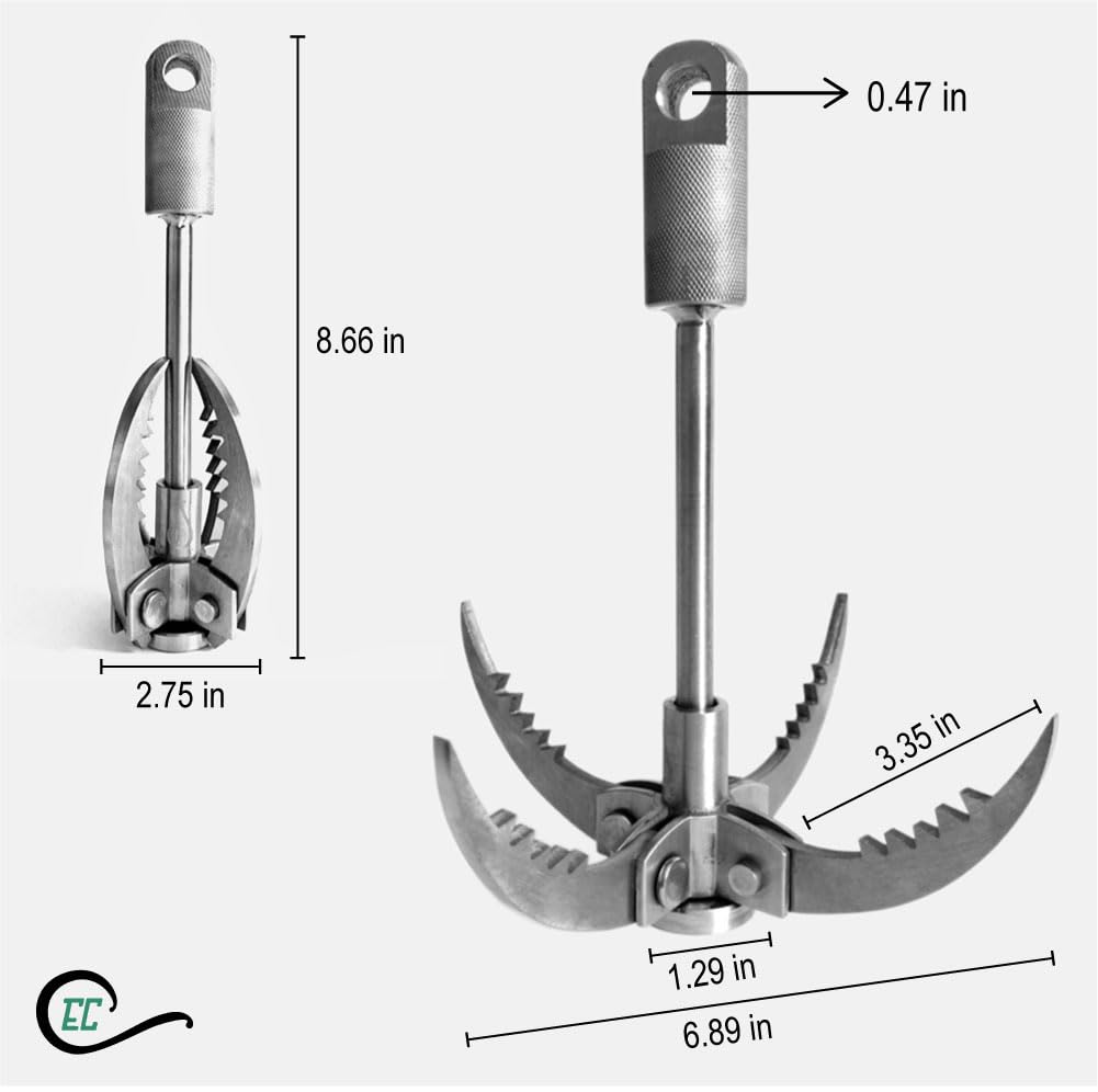 Grappling Hook with Rope 32ft. Set. 4-Claw Folding Durable Stainless Steel Compact Perfect for Outdoor Survival, Retrieval, Camping, Hiking, Tree Mountain, and Climbing
