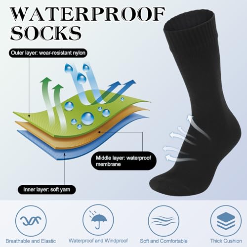 Jspupifip Unisex Waterproof Socks Water Resistant Socks Waterproof Breathable Hiking Wading Skiing Fishing Sock for Men Women