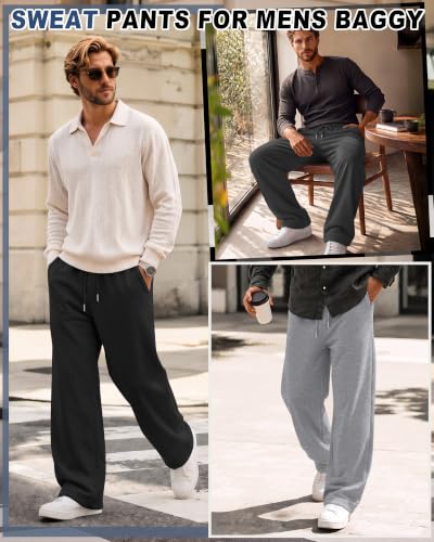 Neer Men's Wide Leg Sweatpants 3 Pack - Small Black Gray & Light Grey