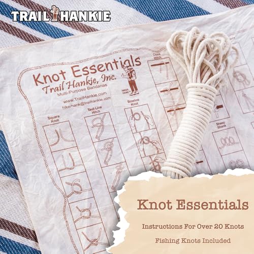 Knot Essentials For Hiking, Fishing, Boy Scouts, Camping, Outdoor Recreation - Neckwear/Face Mask/Handkerchief - Made in the USA 100% Cotton, Machine Washable, Natural Bandana