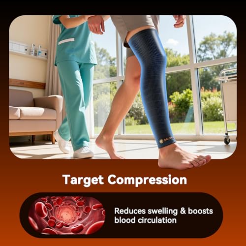 Copper Leg Compression Sleeve for Men & Women L/XL Full Leg Support