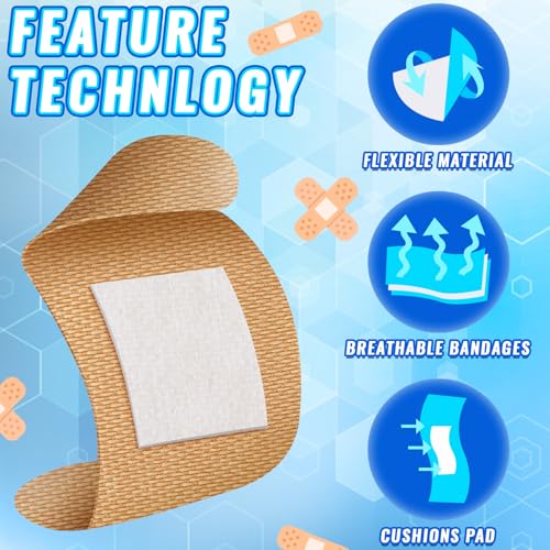 Marsui 200 Pcs Square Adhesive Bandages - 1.5 Inch Tan Non-Latex First Aid