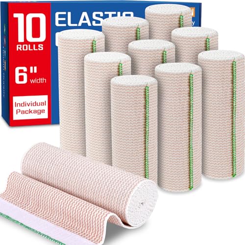 AZEN Premium 10 Pack Elastic Bandage Wrap 6 Inch, Compression Wrap Bandage for Legs, Lymphedema Wraps for Legs, Ankle, Knee, Tummy
