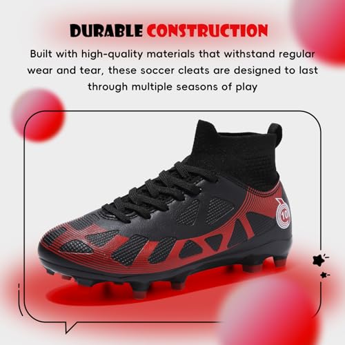 Kids Soccer Cleats Boys Girls Athletic Football Shoes - 7.5 Big Kid, Black