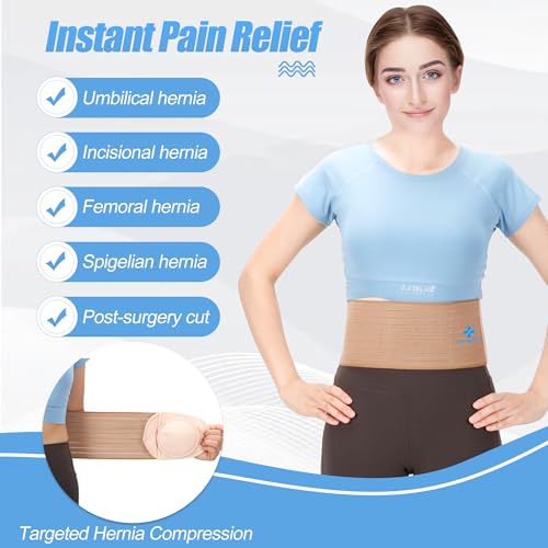 Umbilical Hernia Belt with Compression Pad Abdominal Support Binder for Men and Women Belly Button Navel Hernia Support Relieve Pain for Incisional, Ventral, Inguinal Hernia (Large)
