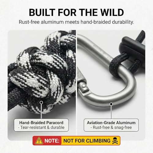 Black Paracord Water Bottle Carrier with Locking Carabiner - Hiking & Outdoor