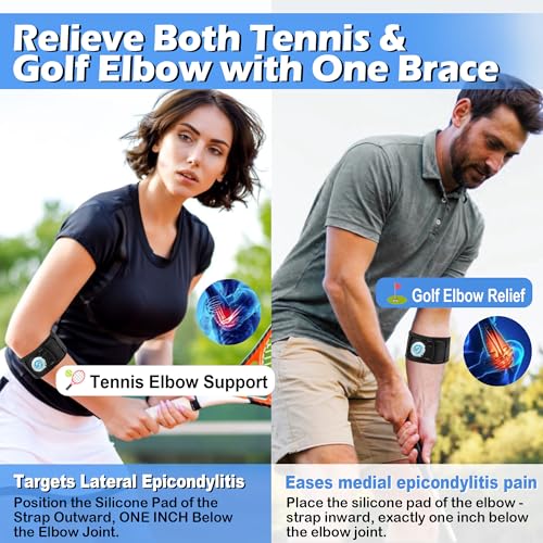 Tennis Elbow Brace for Men?&?Women?? Adjustable Elbow Strap for Tendonitis, Tennis?&?Golfer¡¯s Elbow Support with Compression Dial, Silicone Shock Pad, Breathable Forearm Pain Relief (XL)