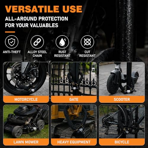 Rose Gold Heavy Duty Motorcycle Chain Lock 10mm Hardened Steel Security Bike Lock with U Lock & 4 Keys - 3.2FT