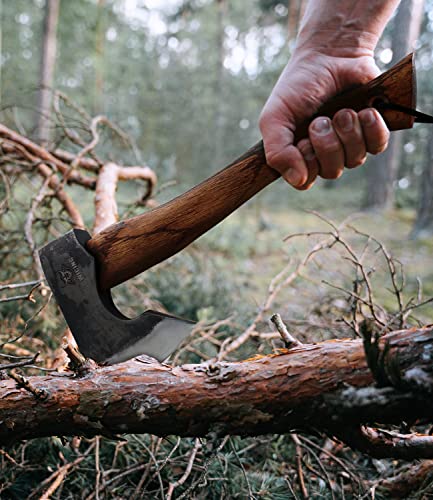 13.5 Inch Camping Hatchet with Beech Handle and Leather Sheath - Versatile Axe for Outdoors YM