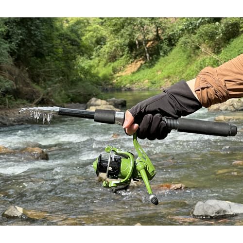 2-Pack Telescopic Fishing Pole Combo with Reels & Carrier Bag - Green