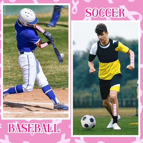 Geiserailie 2 Pack Breast Cancer Awareness Sticky Athletic Tape 2in x 30ft Pink Ribbon Cotton Sports Tape Wrist Wrap for Football Soccer Trainers Finger Wrist Ankle Men Women Gifts(White)