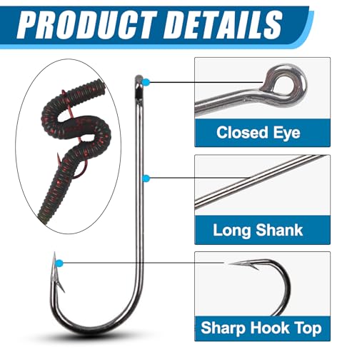 150 Pcs Fishing Hooks Kit - Aberdeen Long Shank Bait Hooks for Saltwater & Freshwater