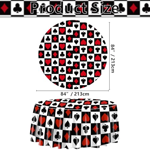 9Pcs Casino Tablecloths Set - 84 x 84 Inch Round Poker Party Cover, Casino Theme Decorations