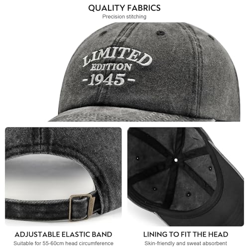 80th Birthday Gifts for Men Women, 80th Birthday Decorations - Washed Cotton Embroidered Baseball Cap Adjustable