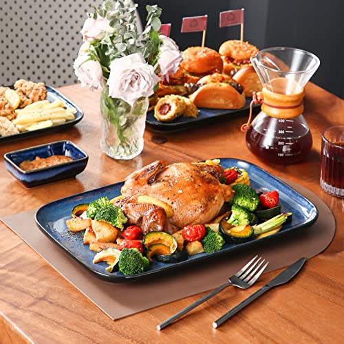 Vancasso Stern Serving Platters Set of 3 Blue Rectangular Trays - 11, 13, 15 Inches
