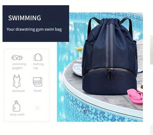 Ci Wigo Drawstring Backpack String Gym Basketball Bag Napsack Workout Track Bag with Dry Wet Separation Pocket and Shoes Compartment(Navy Blue)