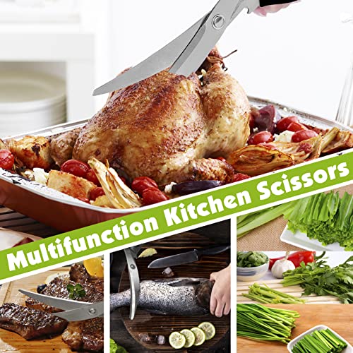 Kitchen Scissors and Tongs Set - Stainless Steel Meat and Vegetables Cutting, Non-slip Serrated Blade, 1 Shear + 2 Tongs