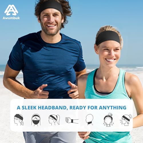 Cooling Headbands for Women Black, Non-Slip Moisture-Wicking Sports Headbands - 4 Pack
