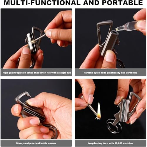 2 Pack Permanent Match Infinity Lighter with Multitool Keychain Bottle Opener, Reusable Waterproof Match Strike Anywhere, Forever Flint Fire Starter for Outdoor Survival, for Men