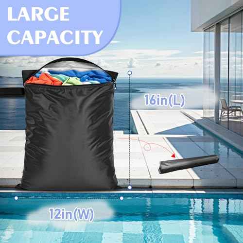 3 Pack Clothes Baby Diaper Wet Dry Bags Waterproof Reusable,12"x16",Durable Polyester Fabric with Waterproof Tape,Swim Wet Swimsuit & Towel Sack for Gym Beach Travel,with Handle and Zipper,Black