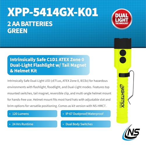 Nightstick XPP-5414GX-K01 Intrinsically Safe Flashlights with Brim & Slot Mounts, Green/Black