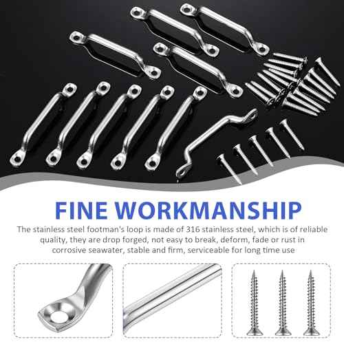Stainless Steel Footman Loop with Flat Head Tapping Screws Bimini Top Strap Footman Loop for Kayak, Boat
