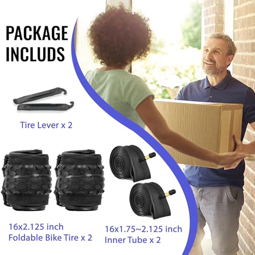Black 16x2.125 Inch Kids Bike Tire Set with Inner Tubes & Levers
