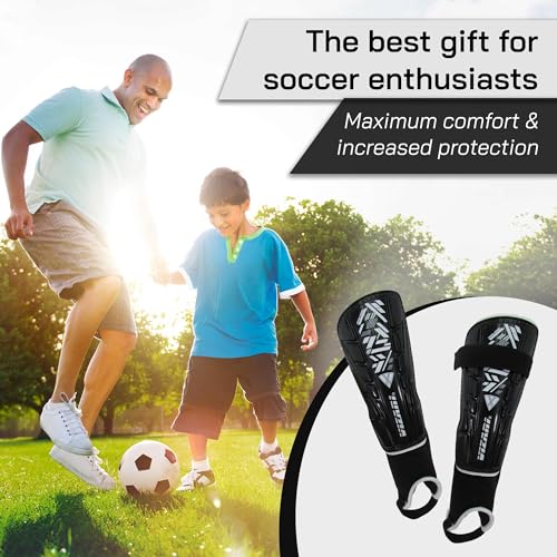Kids Soccer Shin Guards Black XX Small - Adjustable Youth Protective Gear