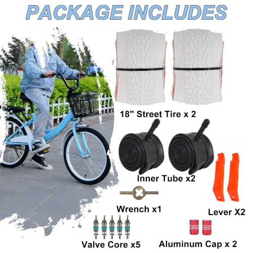 Kids 18 Inch Bicycle Tire and Tube Set - White, 2.125 Size, All Terrain