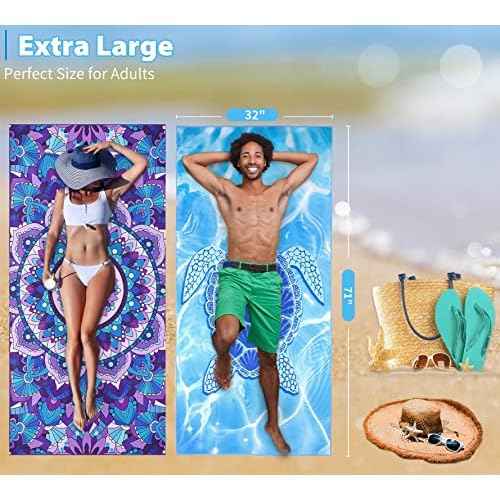 2 Pack Microfiber Oversized Lightweight Beach Towel 71"x32" XL Extra Large Thin Sand Free Towels Travel Swim Pool Yoga Gym Camping for Adults Women Men Beach Essentials Accessories Vacation Gift