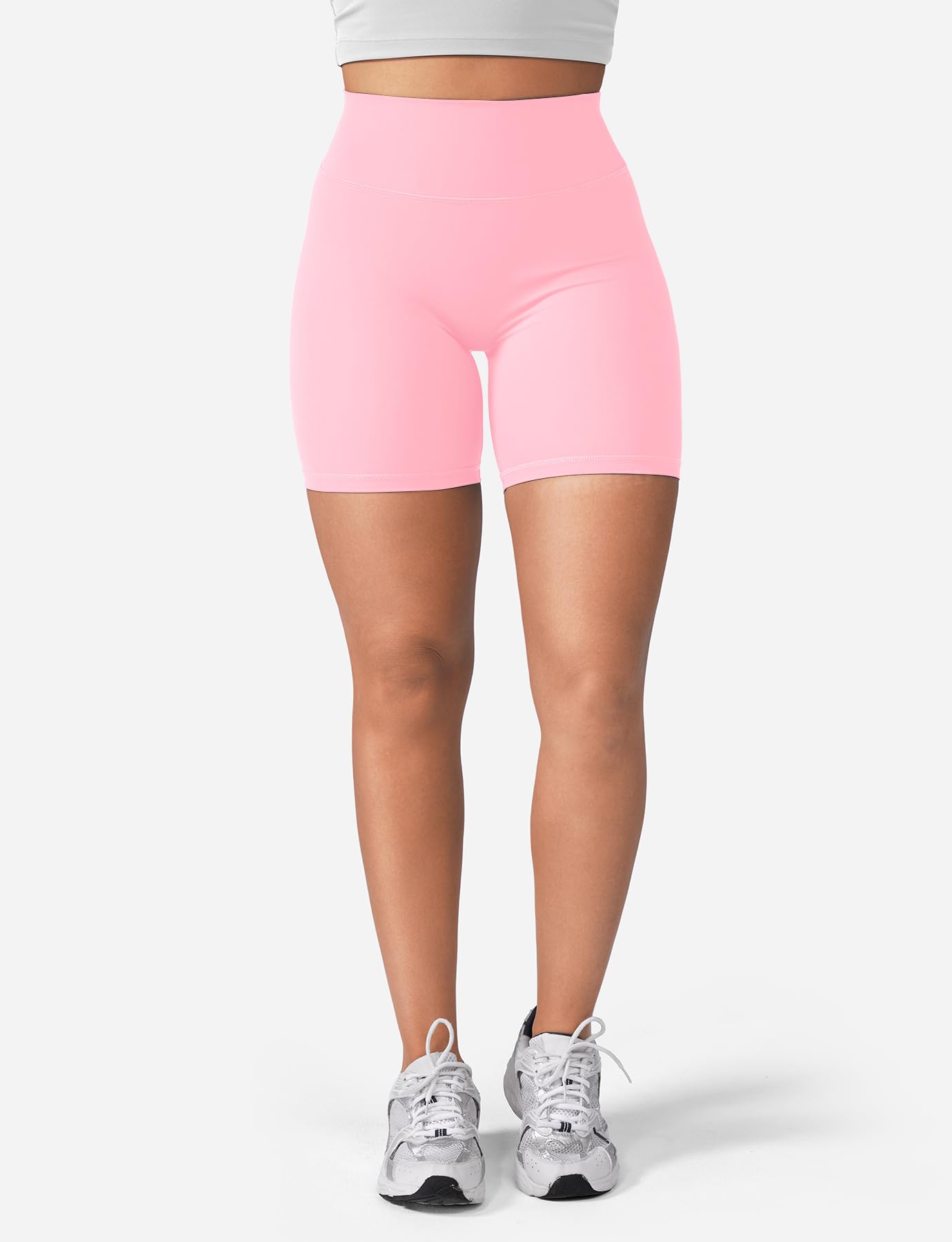 YEOREO Women's Biker Shorts 3.6" / 4.5" / 6" Workout Gym Shorts High Waist Tummy Control Hidden Scrunch Running Yoga Baby Pink