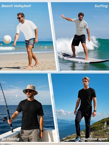 Men's Rash Guard Swim Shirt X-Large Neon UPF 50+ 4 Pack - Black White Light Grey Light Blue